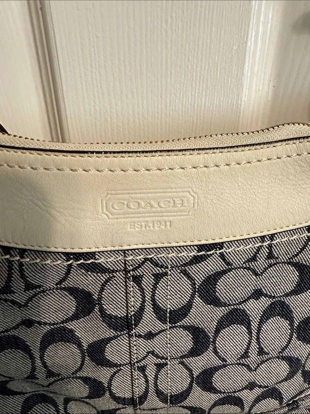 Coach Signature Denim Canvas Crossbody in Chalk and Blue